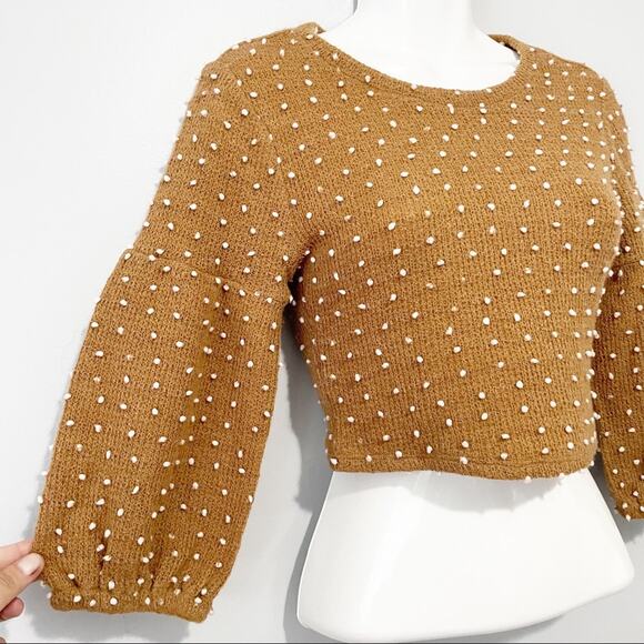 BCBGENERATION brown polka dot puff sleeve top XXS - Picture 4 of 9